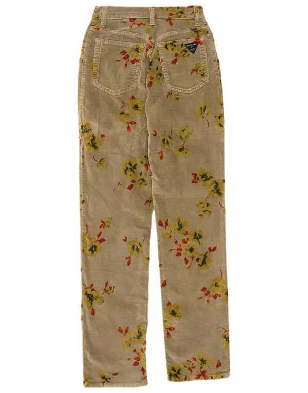 Outrage Womens Straight Casual Trousers W27 L30 Khaki Floral Cotton