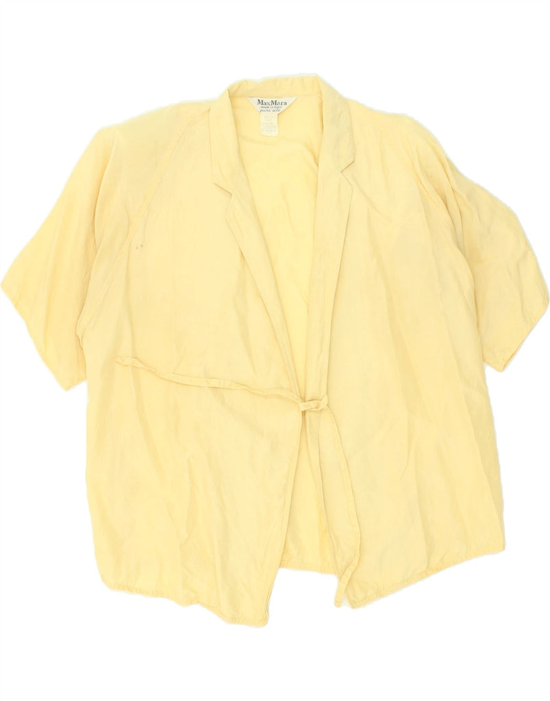 MAX MARA Womens Short Sleeve Cardigan Top UK 12 Medium Yellow Silk | Vintage Max Mara | Thrift | Second-Hand Max Mara | Used Clothing | Messina Hembry 