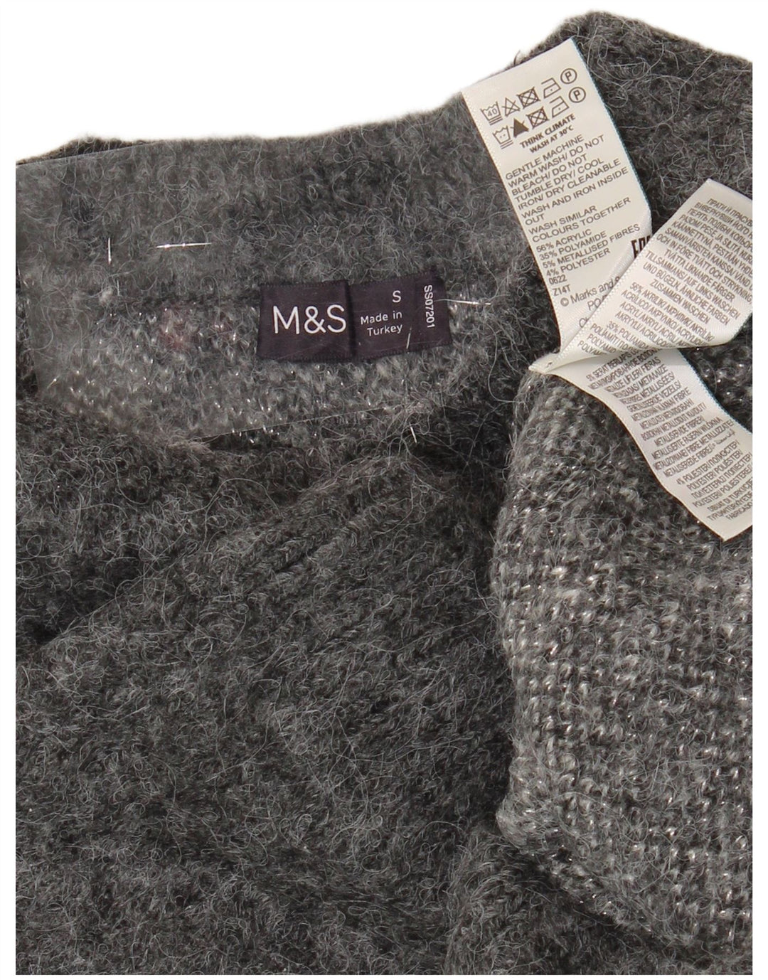 Marks & Spencer Womens Graphic Boat Neck Jumper Sweater UK 10 Small Grey