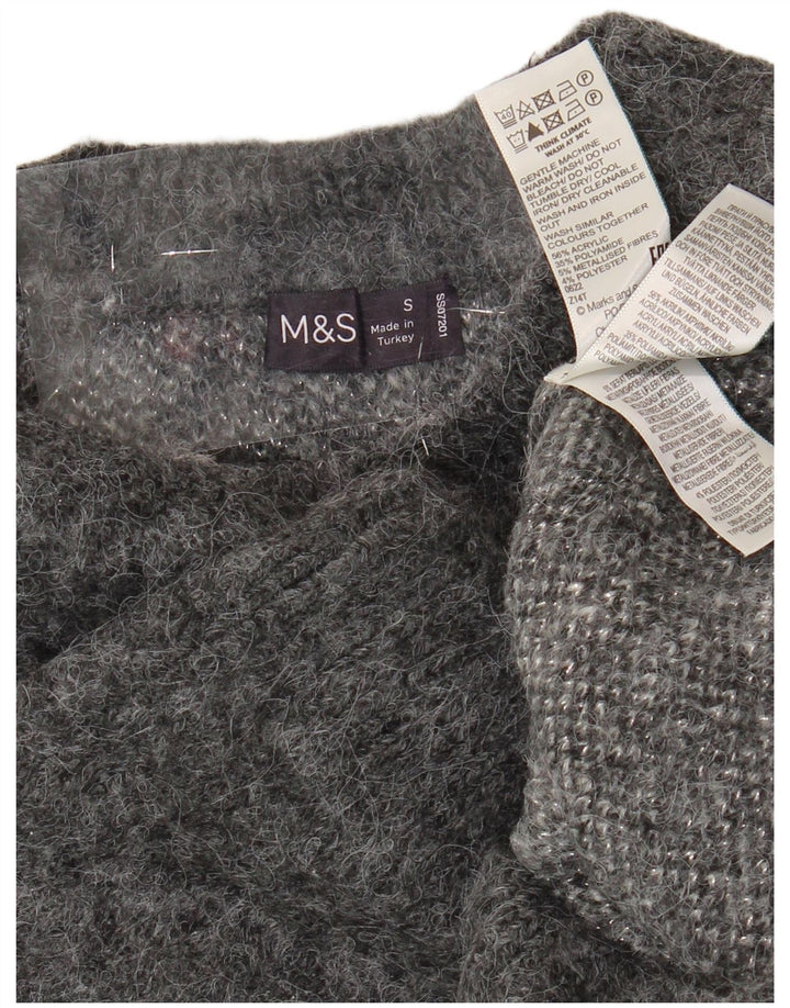Marks & Spencer Womens Graphic Boat Neck Jumper Sweater UK 10 Small Grey
