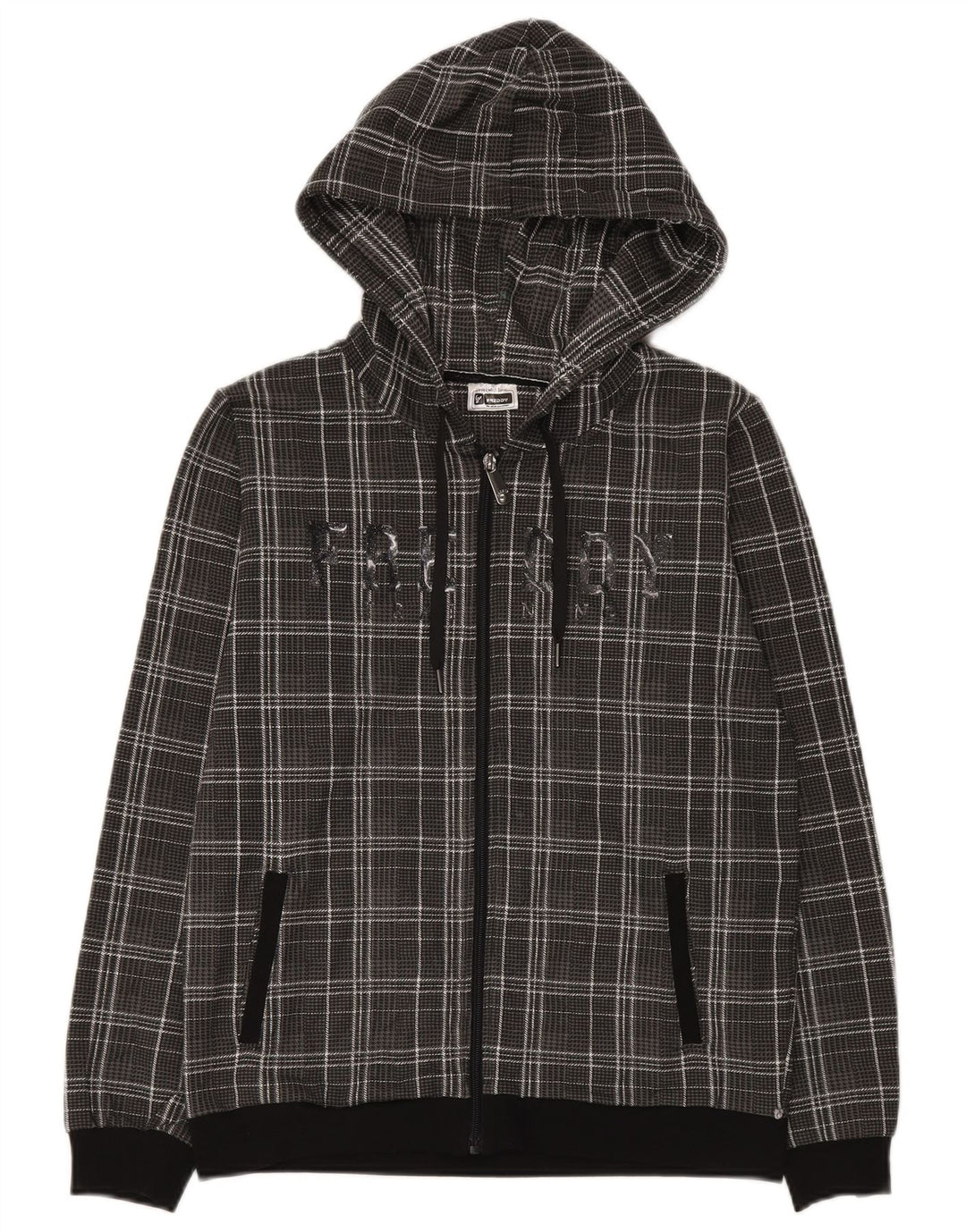 Freddy Womens Graphic Zip Hoodie Sweater UK 10 Small  Grey Check Cotton