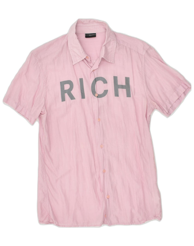 RICHMOND Mens Graphic Short Sleeve Shirt Large Pink Cotton | Vintage Richmond | Thrift | Second-Hand Richmond | Used Clothing | Messina Hembry 