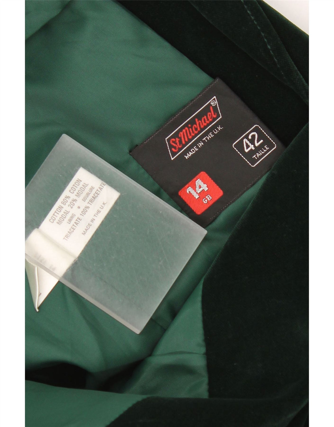 St Michael Womens 2 Button Velvet Blazer Jacket UK 14 Medium Green Cotton