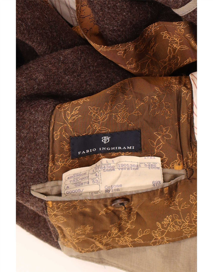 Fabio Inghirami Mens 2 Button Blazer Jacket IT 54 2XL Brown Virgin Wool