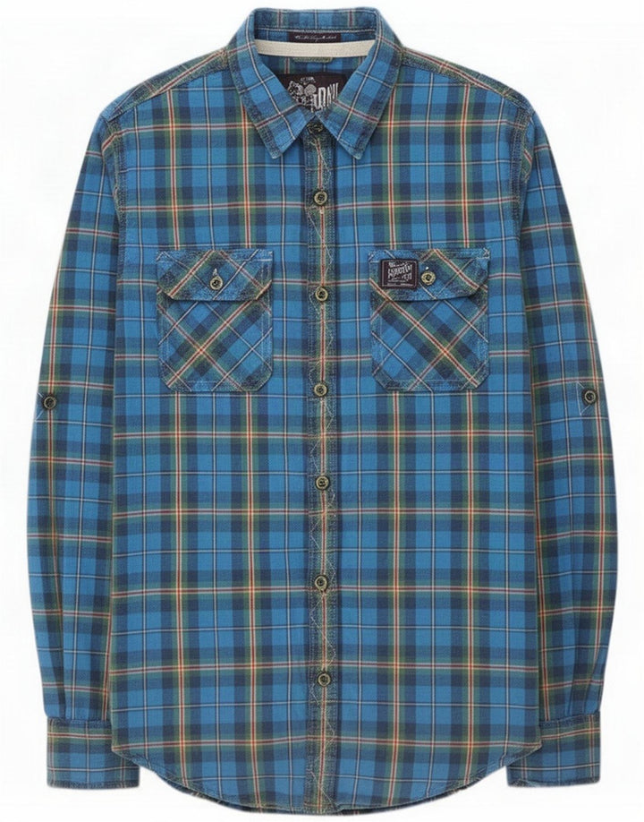 Superdry Mens Flannel Shirt Large Blue Check Cotton