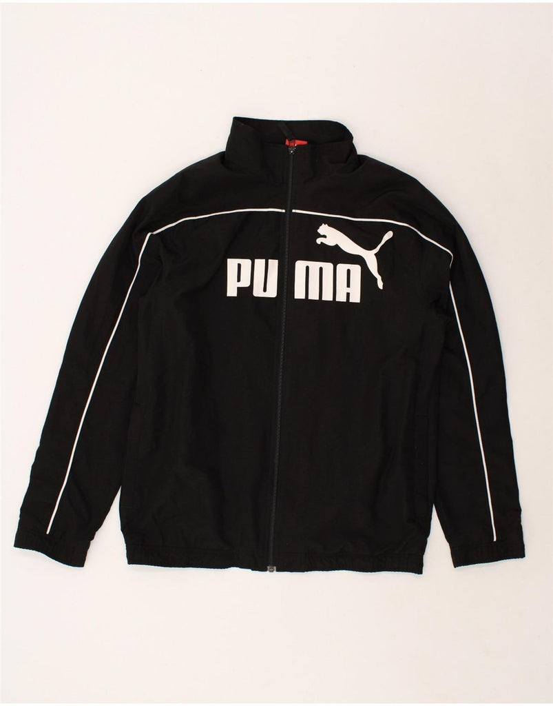 PUMA Mens Graphic Tracksuit Top Jacket Small Black Polyester | Vintage Puma | Thrift | Second-Hand Puma | Used Clothing | Messina Hembry 