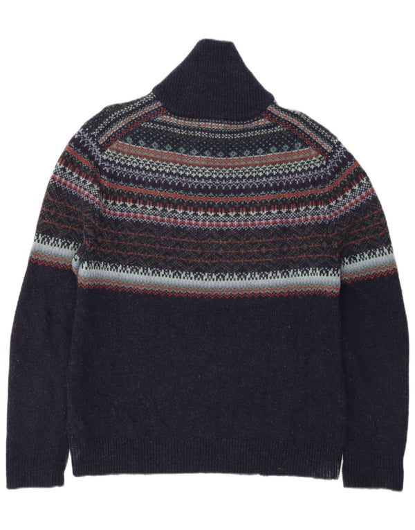 White Stuff Mens Polo Neck Jumper Sweater Large Navy Blue Fair Isle Wool