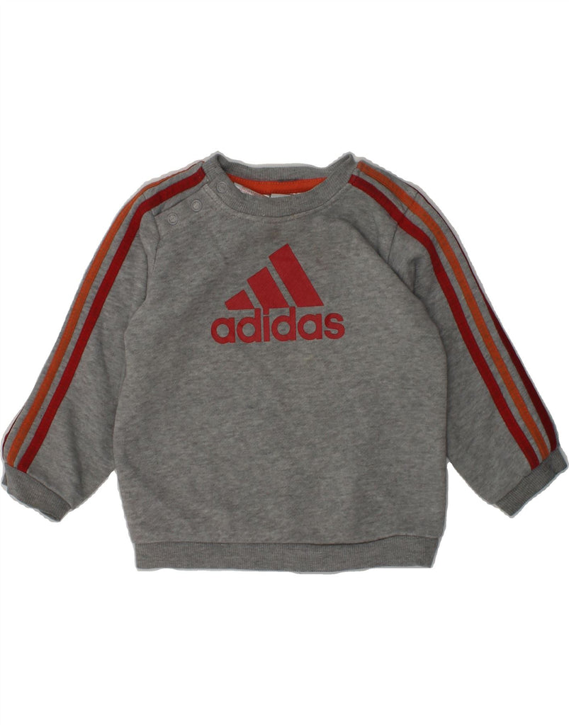 ADIDAS Baby Boys Graphic Sweatshirt Jumper 12-18 Months Grey Cotton | Vintage Adidas | Thrift | Second-Hand Adidas | Used Clothing | Messina Hembry 