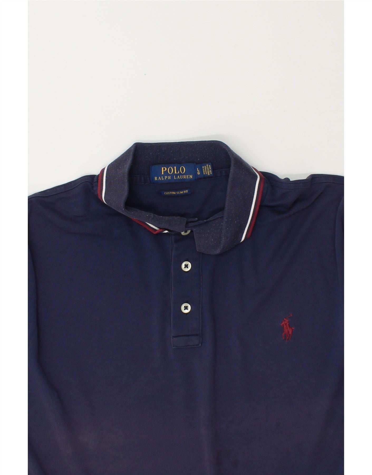 POLO RALPH LAUREN Mens Custom Slim Fit Polo Shirt Large Navy Blue Cotton Vintage Second Hand Clothing Online Messina Hembry