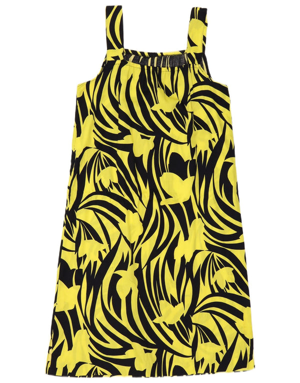 Vintage Womens Sleeveless Shift Dress UK 12 Medium Yellow Floral