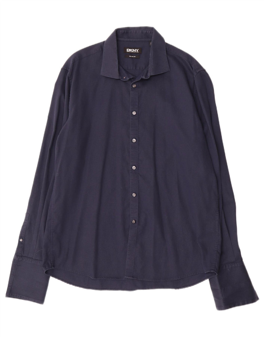 DKNY Mens Slim Fit Shirt Size 17 1/2 44 XL Navy Blue Cotton