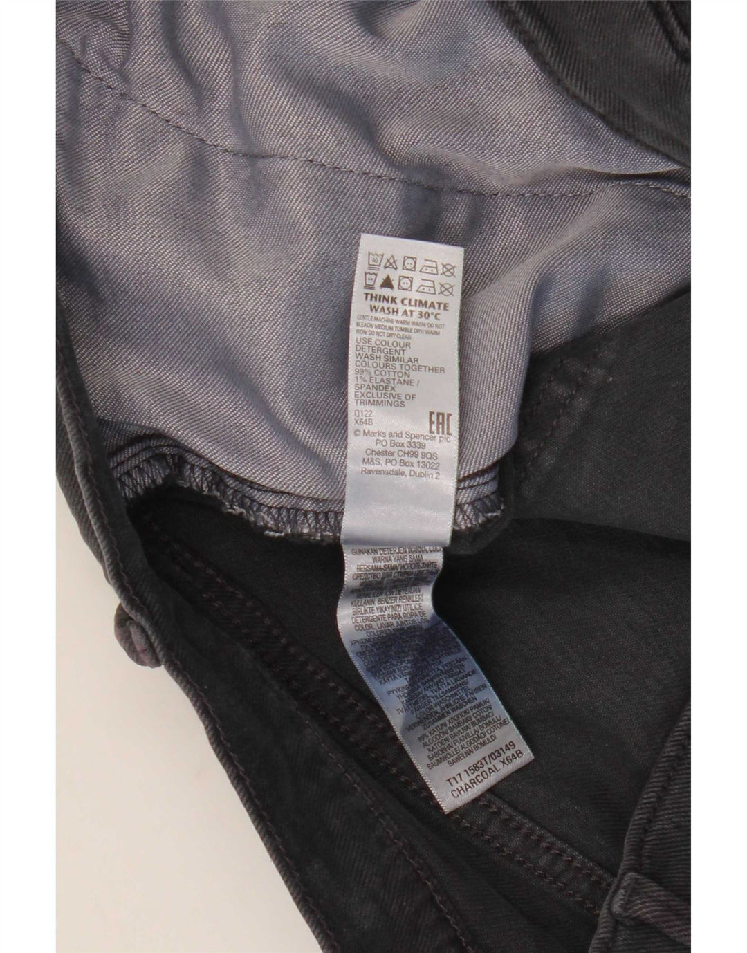 Marks & Spencer Mens Slim Chino Trousers W34 L28 Grey Cotton