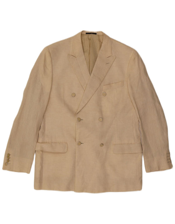 Valentino Mens Double Breasted Blazer Jacket IT 54 2XL Beige Linen