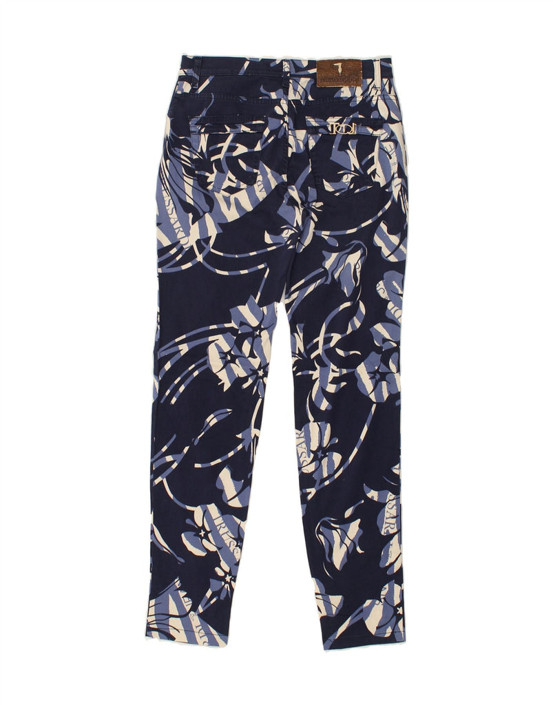 TRUSSARDI Womens Graphic Tapered Jeans W26 L31 Navy Blue Floral Cotton | Vintage Trussardi | Thrift | Second-Hand Trussardi | Used Clothing | Messina Hembry 