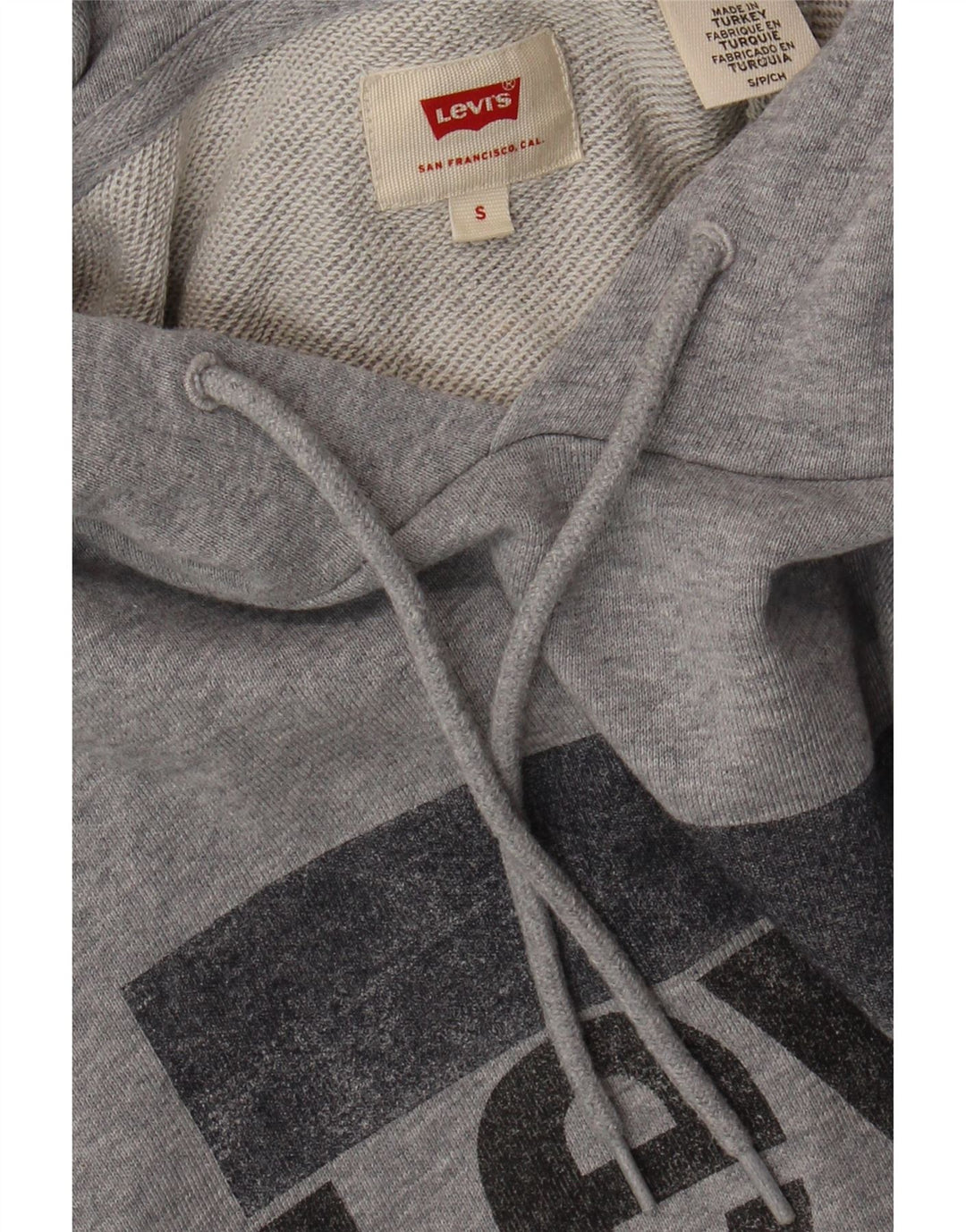 LEVI'S Mens Graphic Hoodie Jumper Small Grey Cotton Vintage Levi's and Second-Hand Levi's from Messina Hembry 