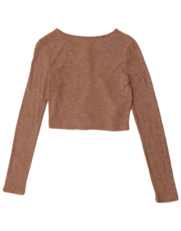 Zara Womens Crop Top UK 8 Small Beige Flecked