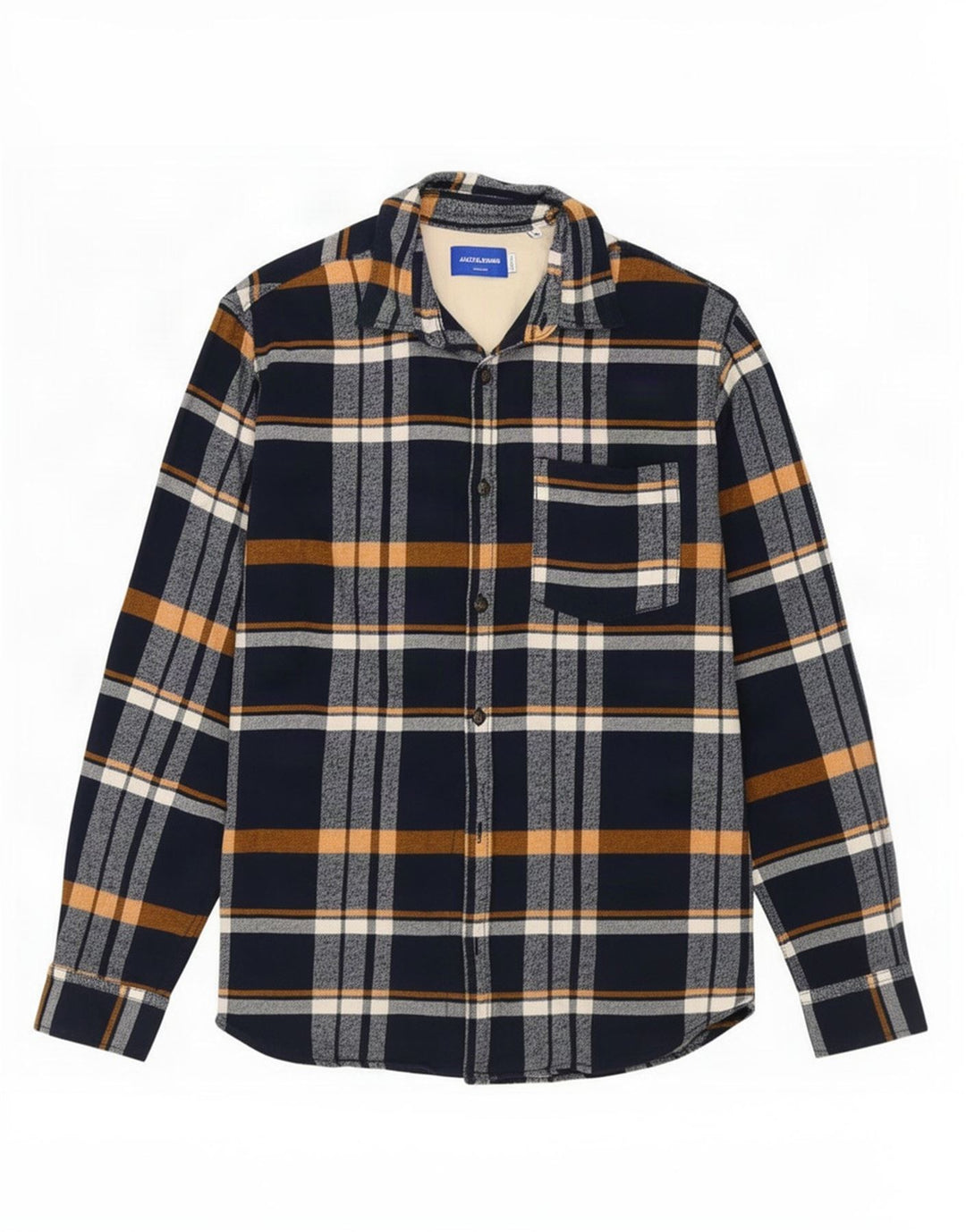 Jack & Jones Mens Flannel Shirt Medium Navy Blue Check Cotton
