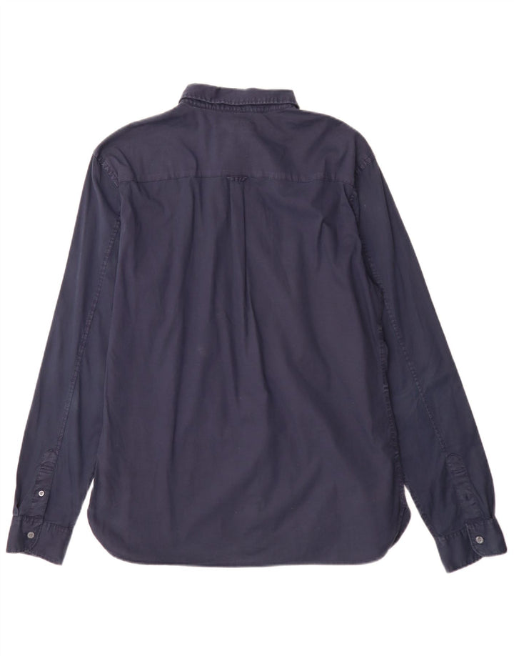 All Saints Mens Regular Fit Shirt Large Navy Blue Cotton