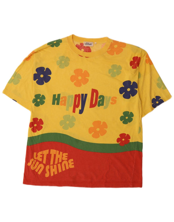 S.Oliver Mens Graphic T-Shirt Top Large Yellow Colourblock