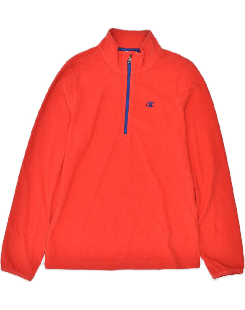 CHAMPION Boys Zip Neck Fleece Jumper 9-10 Years Medium Red Polyester | Vintage | Thrift | Second-Hand | Used Clothing | Messina Hembry 