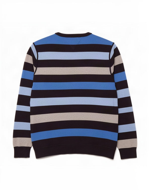Tommy Hilfiger Mens V-Neck Jumper Sweater XL Navy Blue Striped Cotton