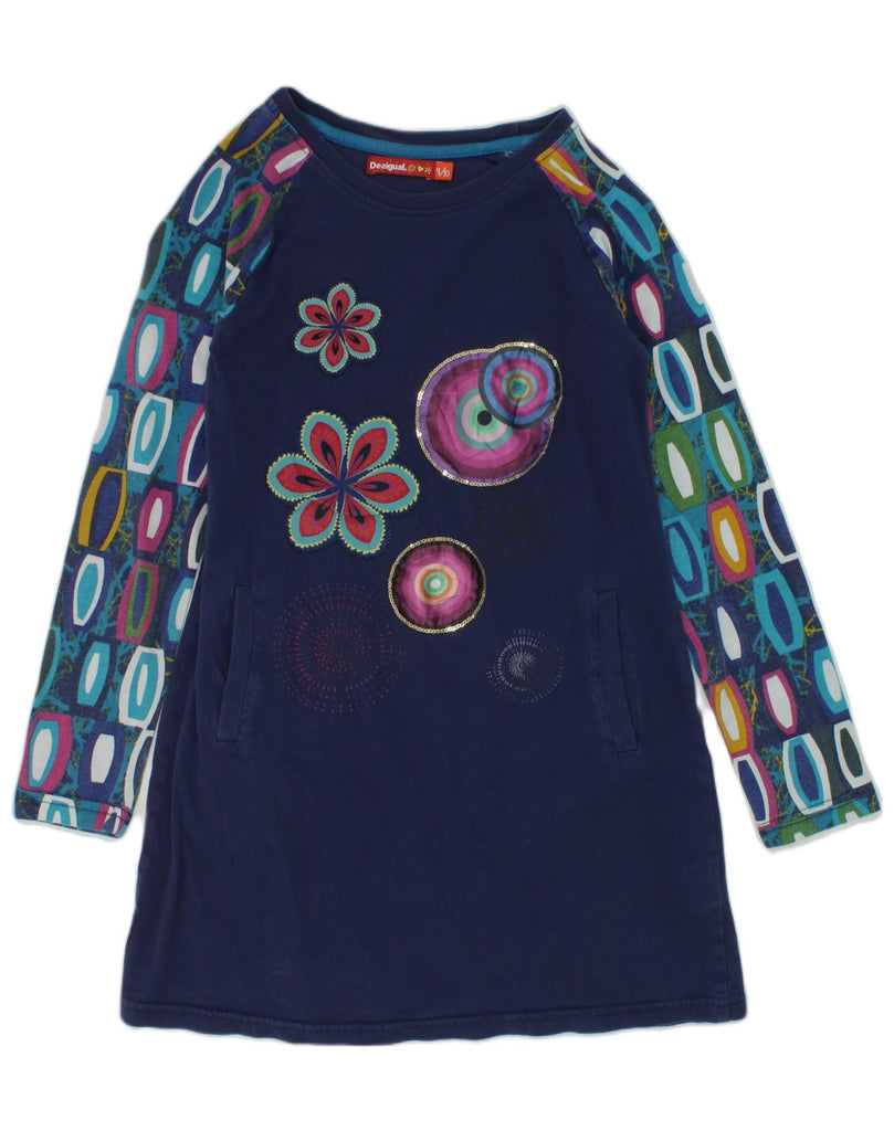 DESIGUAL Girls Long Sleeve Tunic Top 9-10 Years Navy Blue Patchwork Cotton | Vintage Desigual | Thrift | Second-Hand Desigual | Used Clothing | Messina Hembry 