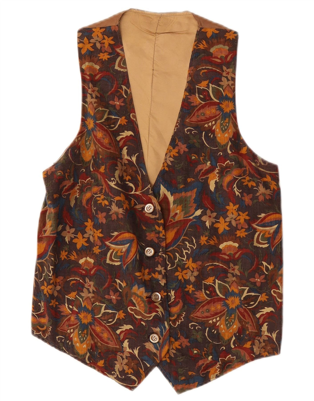 Vintage Mens Waistcoat XS Brown Floral
