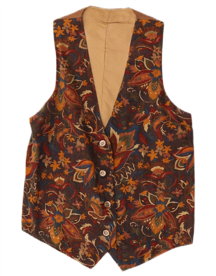 Vintage Mens Waistcoat XS Brown Floral