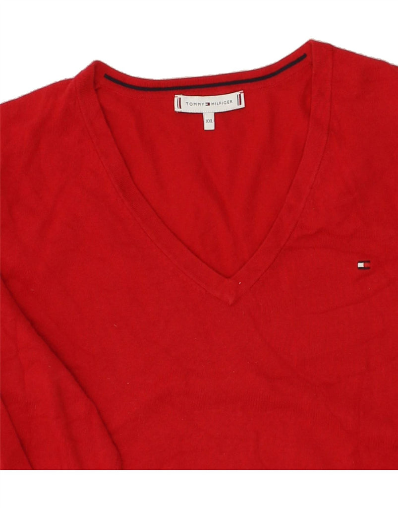 TOMMY HILFIGER Womens V-Neck Jumper Sweater UK 20 2XL Red Cotton | Vintage Tommy Hilfiger | Thrift | Second-Hand Tommy Hilfiger | Used Clothing | Messina Hembry 