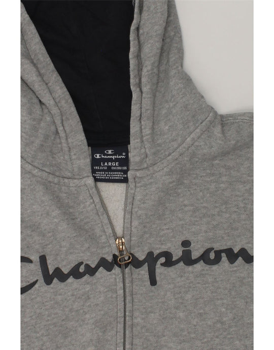 CHAMPION Boys Graphic Zip Hoodie Sweater 11 12 Years Large Grey Cotton Vintage Second Hand Clothing Online Messina Hembry