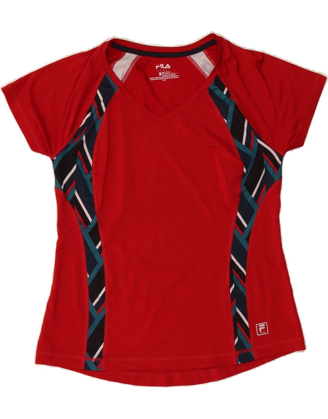 FILA Womens T-Shirt Top UK 12 Medium Red Colourblock Polyester Vintage Fila and Second-Hand Fila from Messina Hembry 