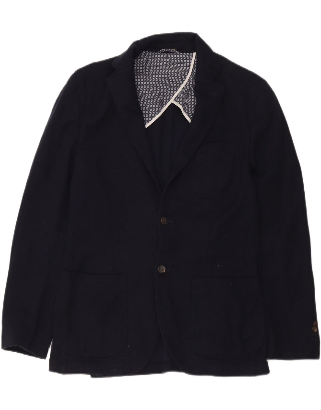 Massimo Dutti Mens 2 Button Blazer Jacket EU 50 Medium Navy Blue Cotton