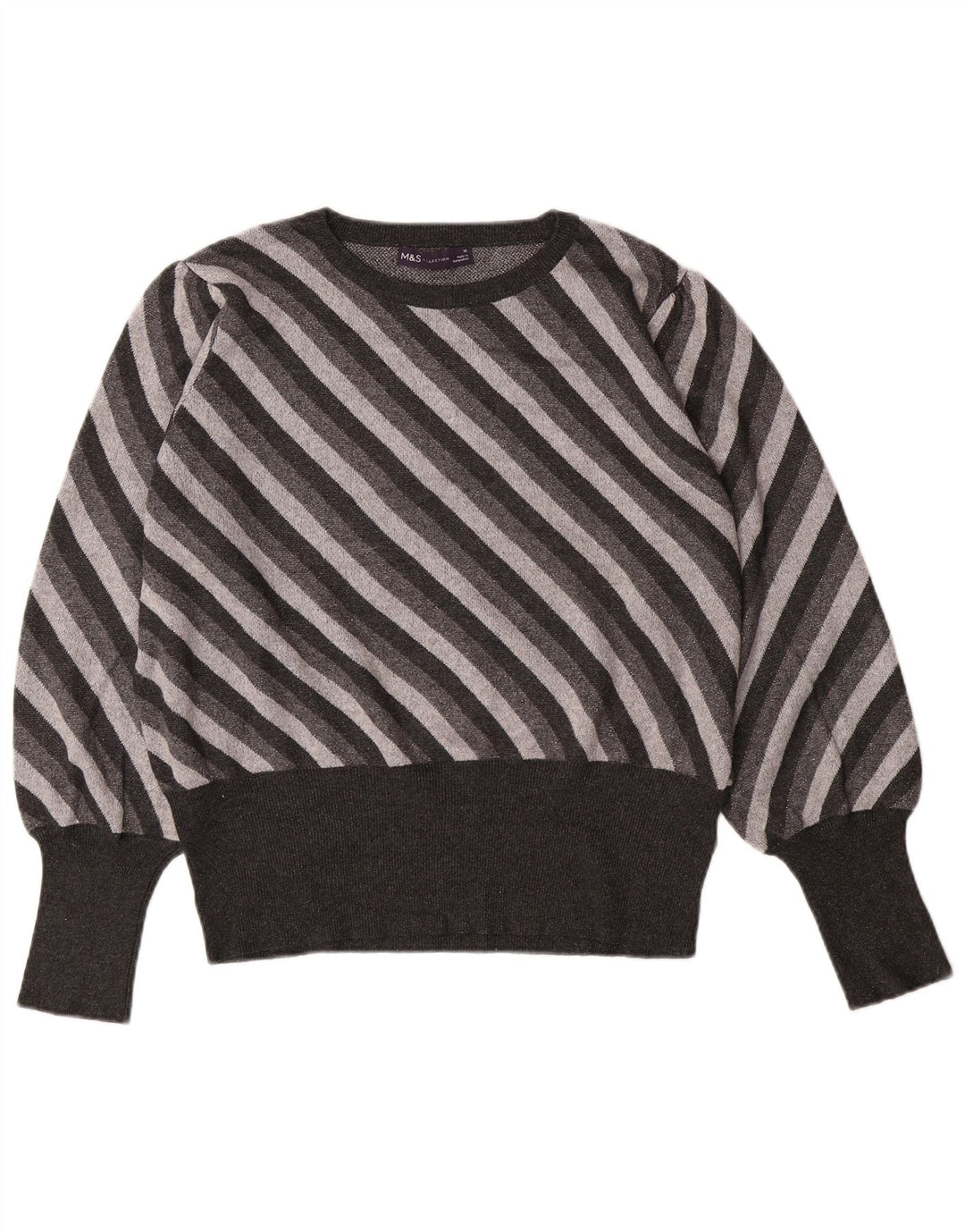MARKS & SPENCER Womens Crew Neck Jumper Sweater UK 18 XL  Grey Striped