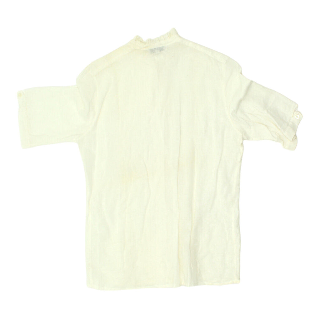 Lanvin Womens White Short Sleeve Ruffle Collar Blouse | Vintage Designer Shirt | Vintage Messina Hembry | Thrift | Second-Hand Messina Hembry | Used Clothing | Messina Hembry 