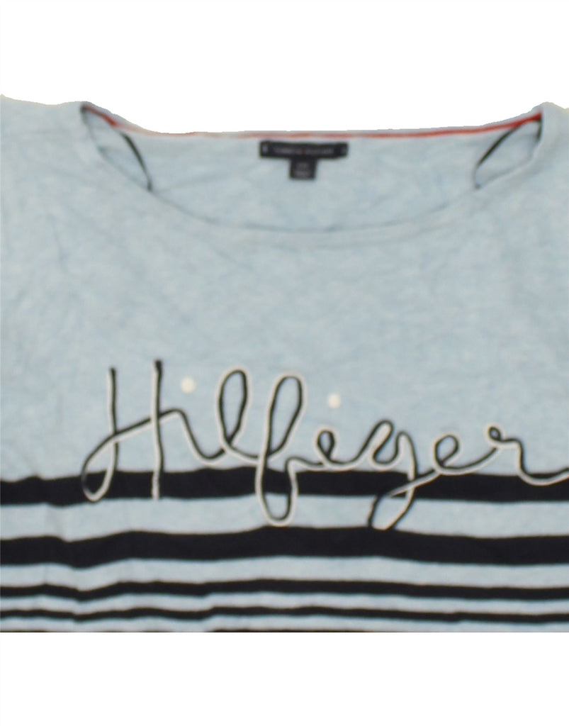 TOMMY HILFIGER Womens Graphic Top 3/4 Sleeve UK 14 Large Blue Striped | Vintage Tommy Hilfiger | Thrift | Second-Hand Tommy Hilfiger | Used Clothing | Messina Hembry 