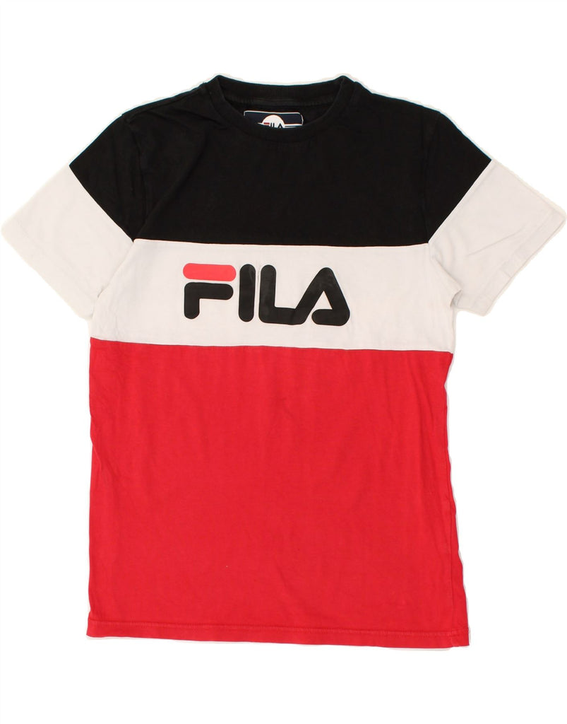 FILA Boys Graphic T-Shirt Top 12-13 Years Red Colourblock Cotton | Vintage Fila | Thrift | Second-Hand Fila | Used Clothing | Messina Hembry 