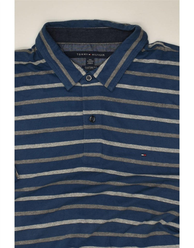 TOMMY HILFIGER Mens Tall Custom Fit Polo Shirt 2XL Blue Striped Cotton | Vintage Tommy Hilfiger | Thrift | Second-Hand Tommy Hilfiger | Used Clothing | Messina Hembry 