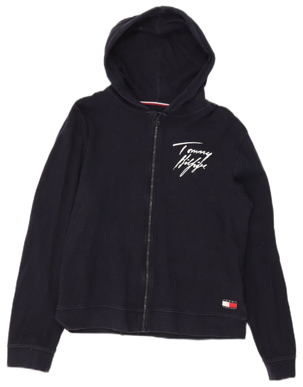 Tommy Hilfiger Boys Graphic Zip Hoodie Sweater 12-13 Years Navy Blue Cotton