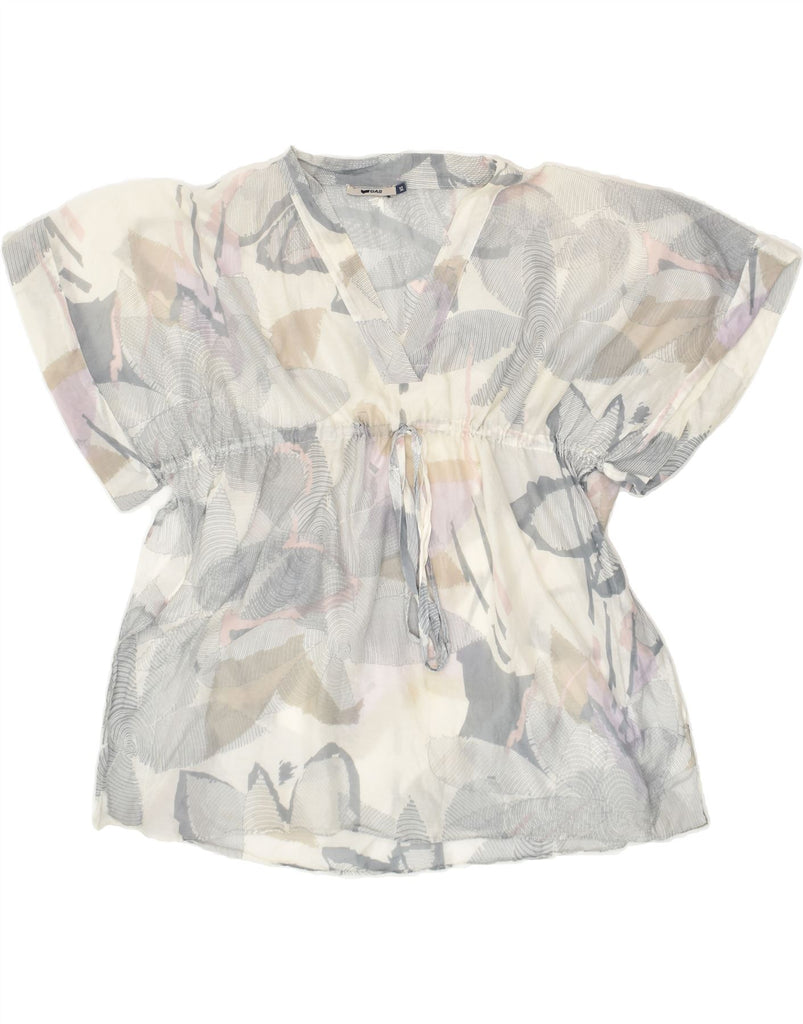 GAS Womens Short Sleeve See Through Blouse Top UK 6 XS Grey Floral Silk | Vintage Gas | Thrift | Second-Hand Gas | Used Clothing | Messina Hembry 