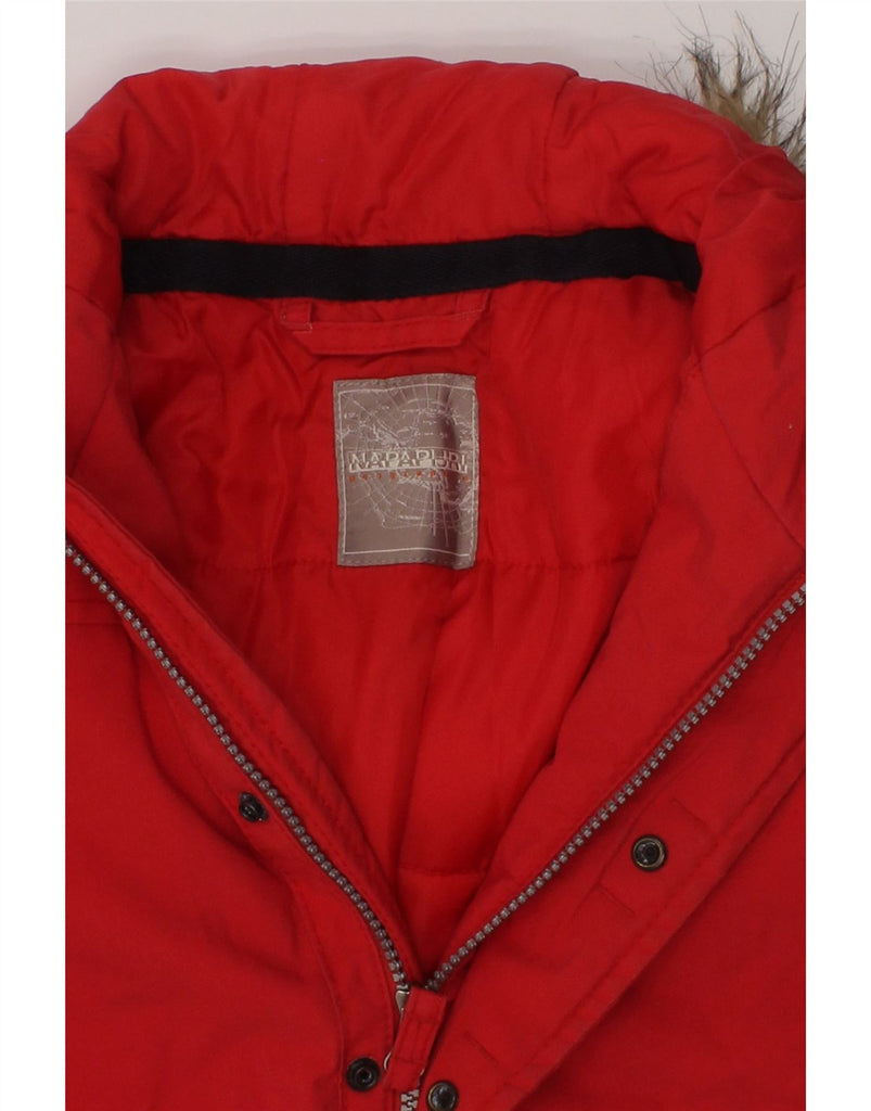 NAPAPIJRI Boys Hooded Padded Jacket 7-8 Years Red Polyamide | Vintage Napapijri | Thrift | Second-Hand Napapijri | Used Clothing | Messina Hembry 