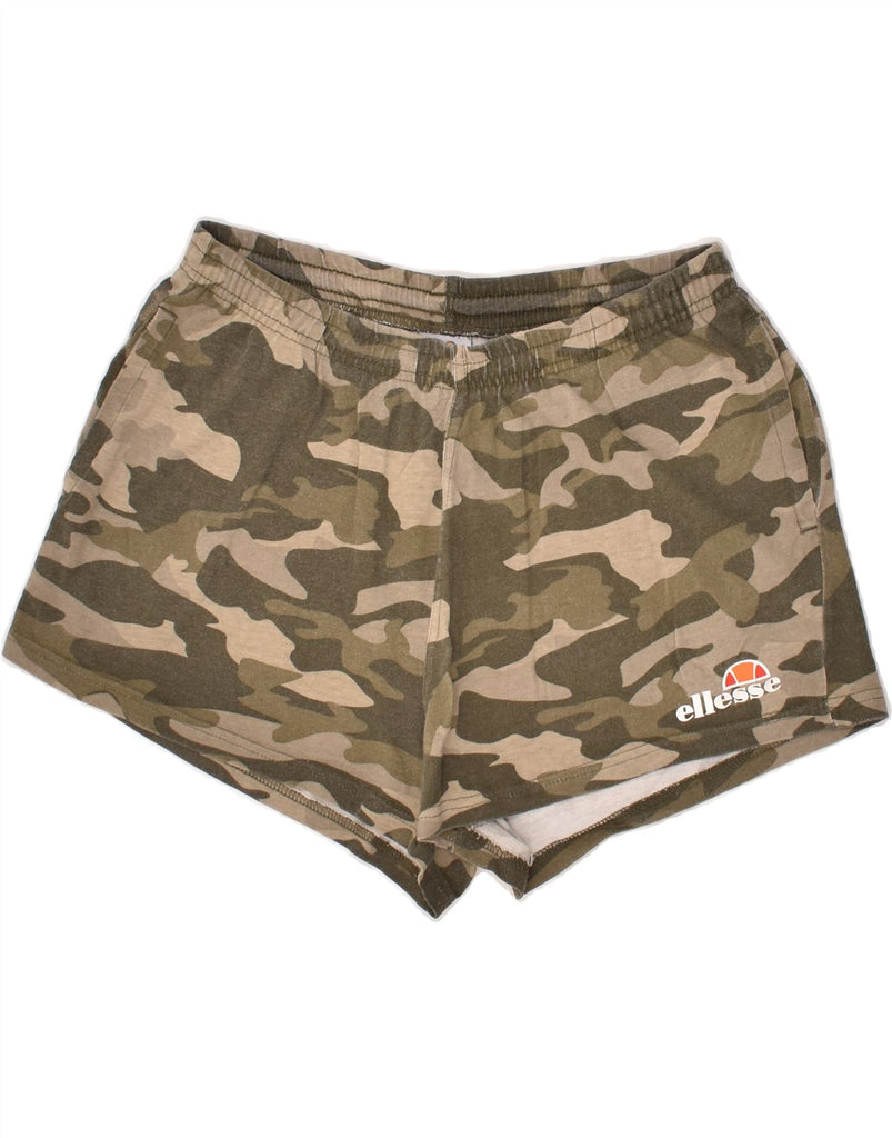 ELLESSE Womens Sport Shorts UK 14 Medium Khaki Camouflage Cotton | Vintage Ellesse | Thrift | Second-Hand Ellesse | Used Clothing | Messina Hembry 