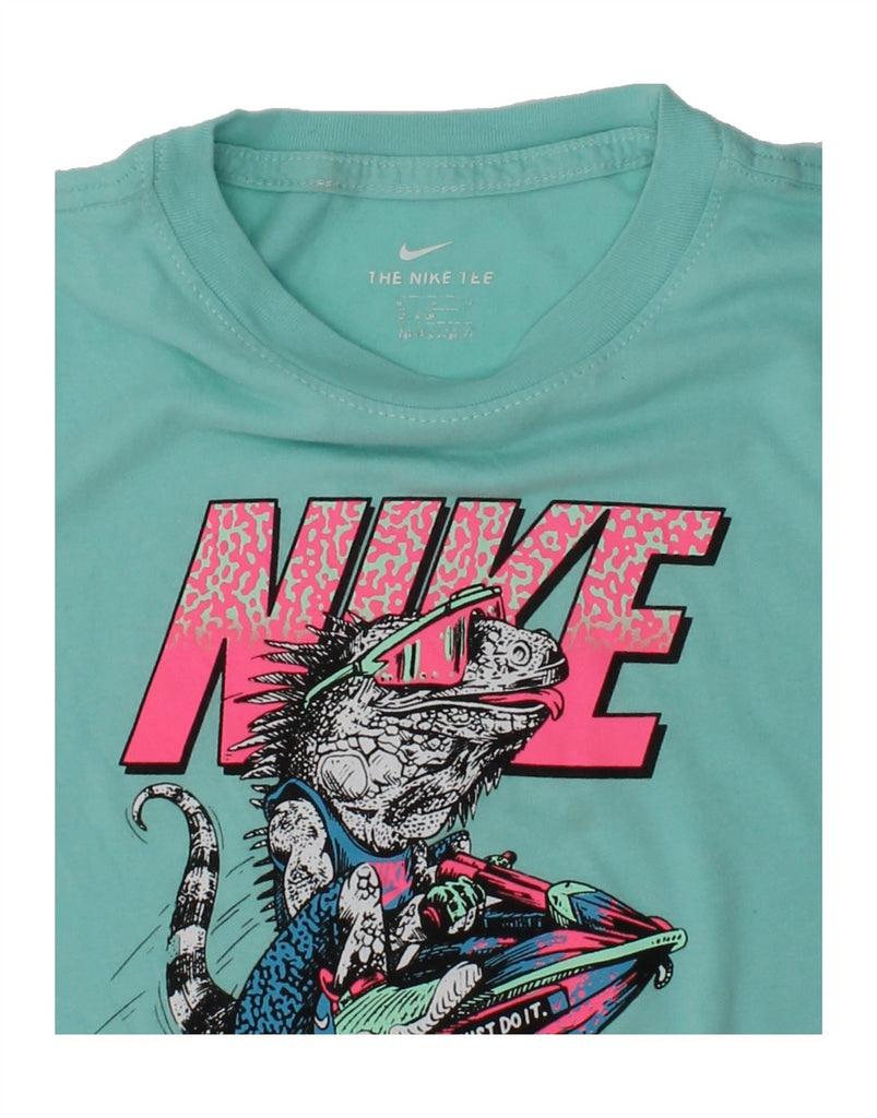 NIKE Girls Graphic T-Shirt Top 10-11 Years Turquoise Cotton | Vintage Nike | Thrift | Second-Hand Nike | Used Clothing | Messina Hembry 