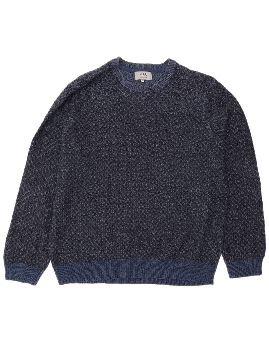 Marks & Spencer Mens Crew Neck Jumper Sweater XL Navy Blue Geometric