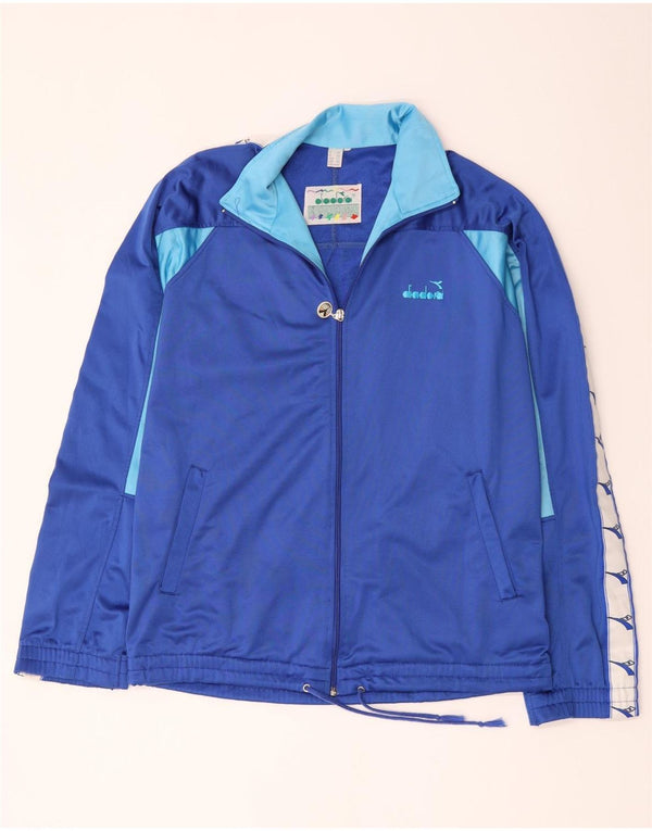 Diadora Mens Graphic Tracksuit Top Jacket UK 44 XL Blue Colourblock