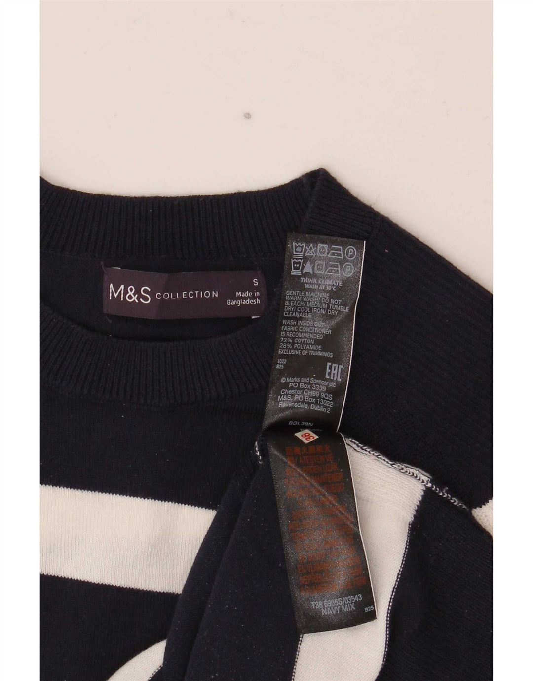 Marks & Spencer Womens Crew Neck Jumper Sweater UK 10 Small Navy Blue