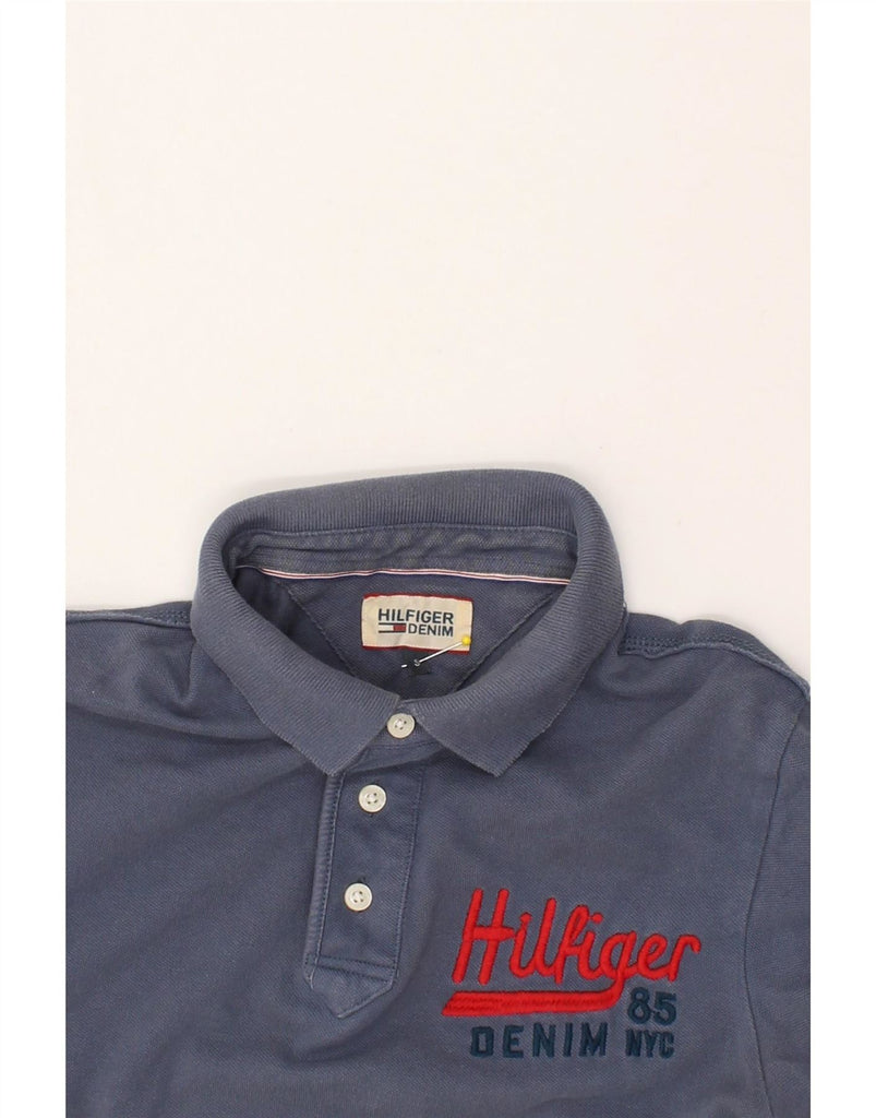 TOMMY HILFIGER Mens Graphic Polo Shirt Small Blue Cotton Vintage Tommy Hilfiger and Second-Hand Tommy Hilfiger from Messina Hembry 