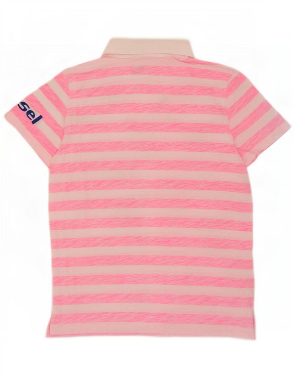 Diesel Womens Graphic Polo Shirt UK 16 Large Pink Striped Cotton