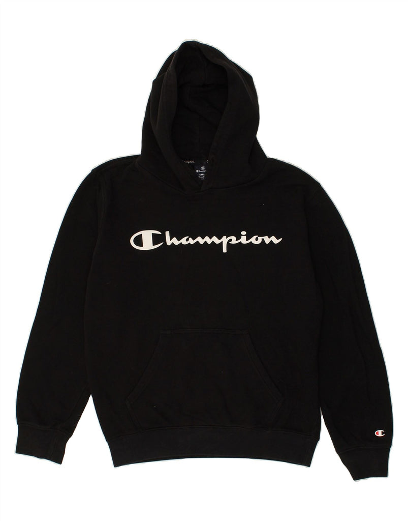 CHAMPION Mens Graphic Hoodie Jumper Small Black Cotton | Vintage Champion | Thrift | Second-Hand Champion | Used Clothing | Messina Hembry 