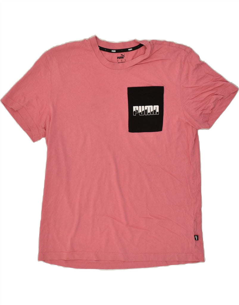 PUMA Mens Graphic T-Shirt Top Medium Pink Cotton | Vintage Puma | Thrift | Second-Hand Puma | Used Clothing | Messina Hembry 