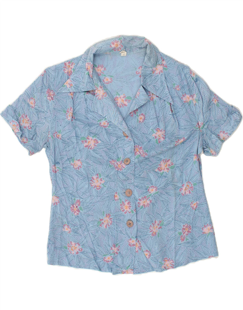 VINTAGE Womens Short Sleeve Shirt UK 18 XL Blue Floral Viscose | Vintage Vintage | Thrift | Second-Hand Vintage | Used Clothing | Messina Hembry 